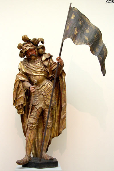St. Florian as knight linden wood carving (1638-9) by Martin Zürn at Bode Museum. Berlin, Germany.