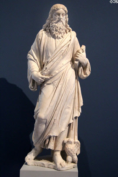 St John Evangelist marble sculpture (c1510) by Lorenzo Bregno of Venice at Bode Museum. Berlin, Germany.