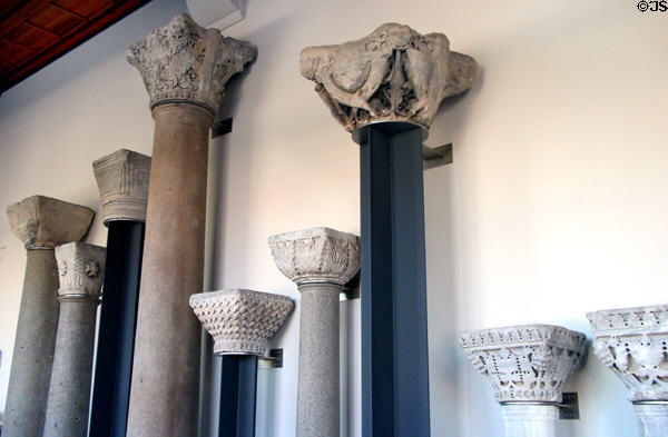 Collection of marble column capitals from Constantinople (mostly 5th-11thC) at Bode Museum. Berlin, Germany.