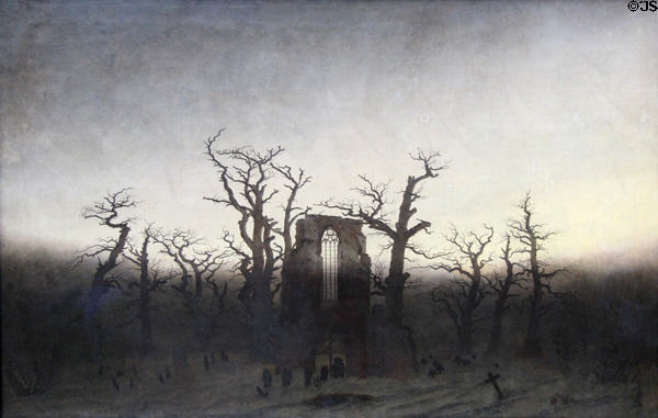Abbey among Oak Tree painting (1809-10) by Caspar David Friedrich at Alte Nationalgalerie. Berlin, Germany.