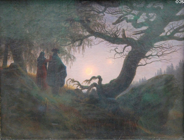 Man & Woman Contemplating Moon painting (1818-25) by Caspar David Friedrich at Alte Nationalgalerie. Berlin, Germany.