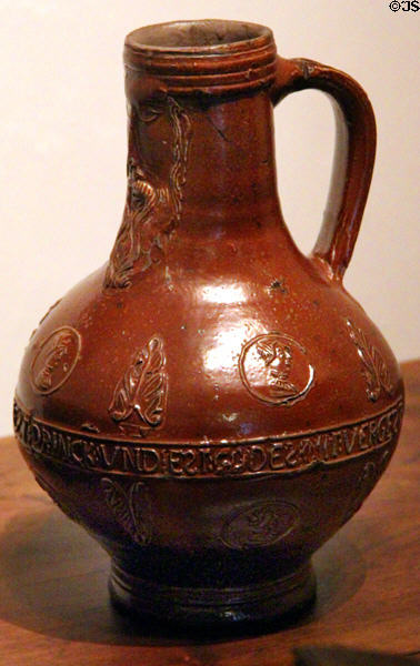 Stoneware Beardman jug (Bartmannskrugs) (mid 16thC) from Frechen at German Historical Museum. Berlin, Germany.