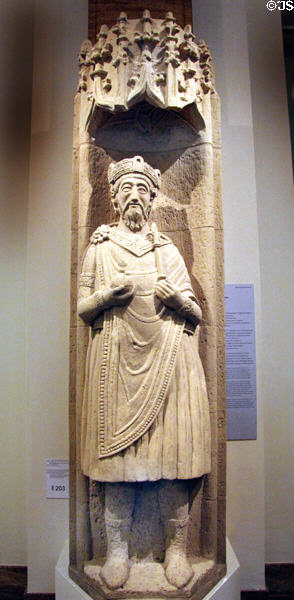Carved stone figure of Charlemagne as founder of Benedictine convent in Müstair Switzerland (12thC) at German Historical Museum. Berlin, Germany.