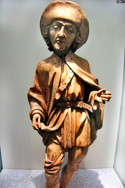 Wood carving of St Roch (c1490) from Munich at German Historical Museum. Berlin, Germany.