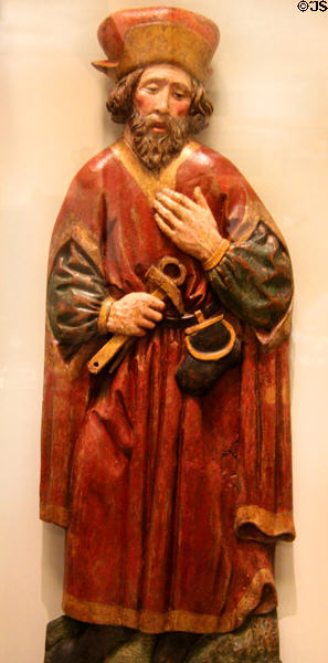 Wood carving of Bishop St Eligius (c1590) from Schwaben or Franconia at German Historical Museum. Berlin, Germany.