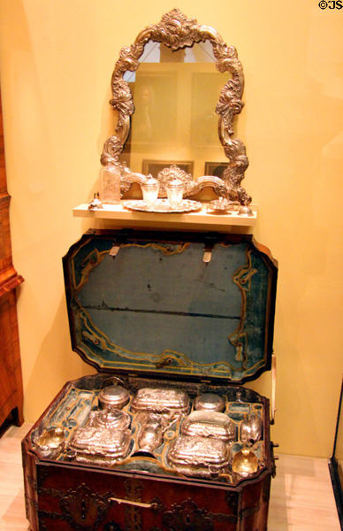 Silver toilet & dining service in travel case (1747-9) by Franz Christoph Saler of Augsburg at German Historical Museum. Berlin, Germany.