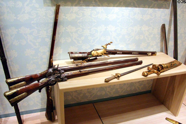 Hunting flintlocks & tools (1700s) at German Historical Museum. Berlin, Germany.