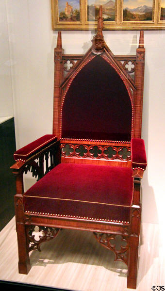 Neo-Gothic throne (c1835) from Hohenschwangau Castle in Bavaria at German Historical Museum. Berlin, Germany.