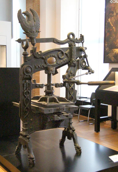 Columbia printing press (1827) by George E. Clymer of USA made in Germany under license at German Historical Museum. Berlin, Germany.