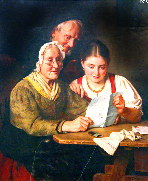 Letter from America painting (1880) by Berthold Woltze of Germany at German Historical Museum. Berlin, Germany.
