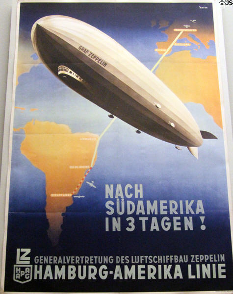 Hamburg-Amerika Linie (HAPAG) poster (1929) for Graf Zeppelin flights to South America from Germany at German Historical Museum. Berlin, Germany.