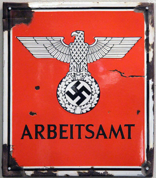 Employment office sign with Nazi design (after 1933) at German Historical Museum. Berlin, Germany.