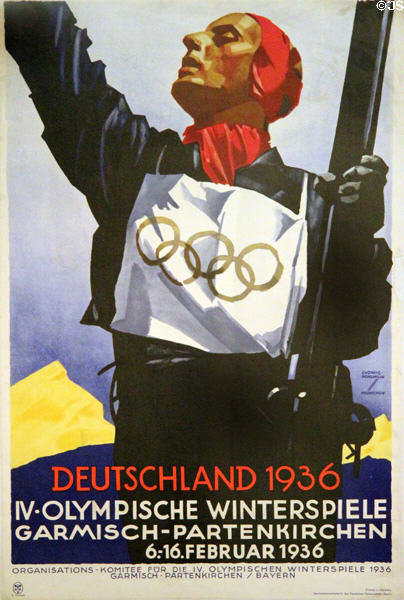 Poster for Winter Olympics of 1936 at Garmisch-Partenkirchen at German Historical Museum. Berlin, Germany.