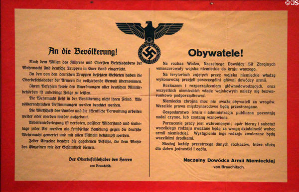 Wall notice for conquered Polish civilians (Sept. 1939) at German Historical Museum. Berlin, Germany.
