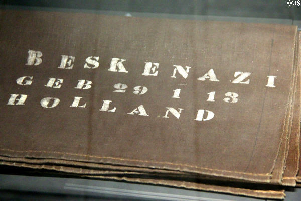 Blanket used by citizen of neutral Turkey when imprisoned in Bergen-Belsen concentration camp at Jewish Museum Berlin. Berlin, Germany.