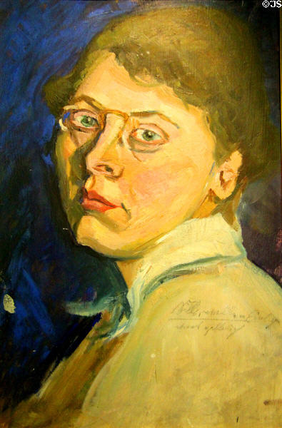 Self portrait (1930) by Alice Haarburger of Riga who was shot by SS in 1942 at Jewish Museum Berlin. Berlin, Germany.