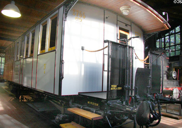 Early through passage passenger car 2755 (1898) from Niederbronn at German Museum of Technology. Berlin, Germany.