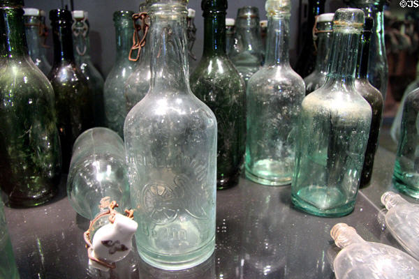 German railway water bottles collection at German Museum of Technology. Berlin, Germany.