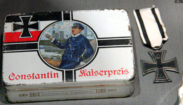 Souvenir cigarette tin & iron cross from WWI at German Museum of Technology. Berlin, Germany.