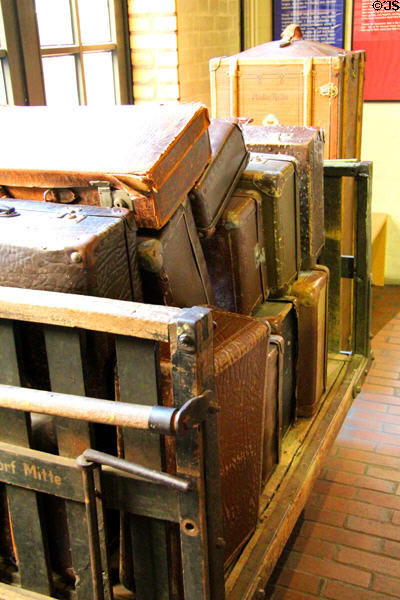 Leather luggage & railway luggage cart at German Museum of Technology. Berlin, Germany.
