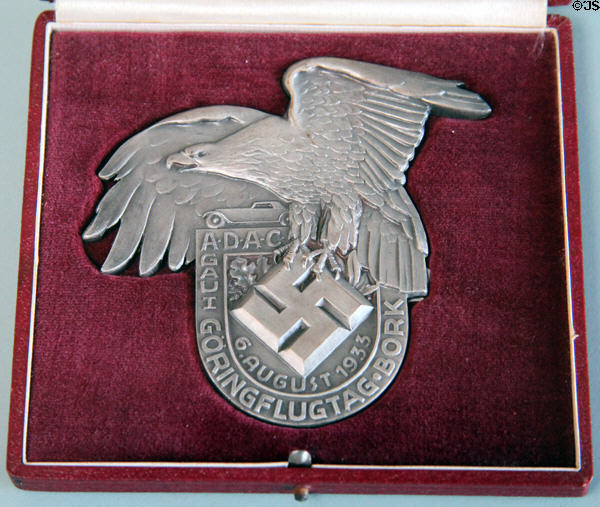 Göring flying day plaque (Aug. 6, 1933) given to German auto club members in Bork at German Museum of Technology. Berlin, Germany.