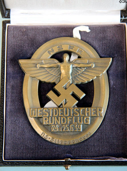 Western German sightseeing flight medal (1939) of National Socialist Flight Corps at German Museum of Technology. Berlin, Germany.