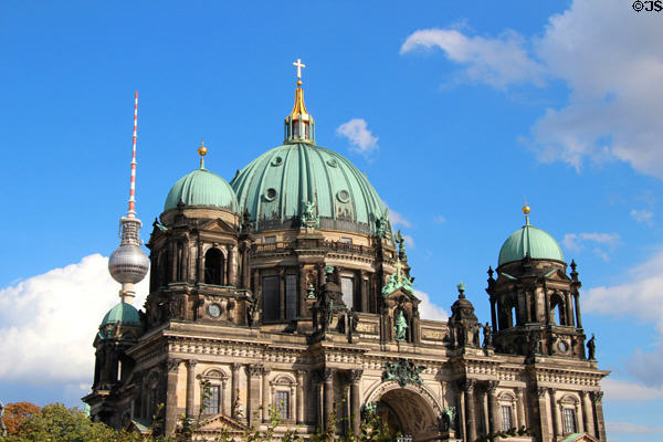 Berlin Cathedral with TV tower beyond. Berlin, Germany.