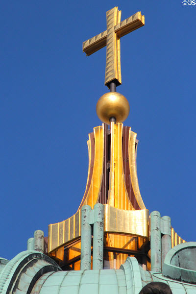 Golden cross atop dome of Berlin Cathedral. Berlin, Germany.