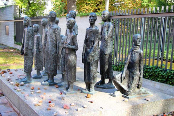 Monument marking Jewish Graveyard with mass graves of victims of WWII Gestapo crimes on Große Hamburger Str. Berlin, Germany.