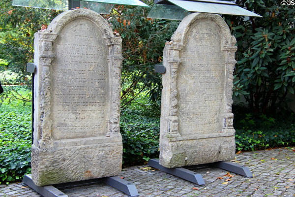 Jewish gravestones salvaged from Große Hamburger Str. cemetery (1672-1827) desecrated during WWII by Gestapo. Berlin, Germany.