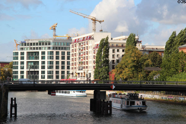 Modern buildings located at Weidendammer Brücke of Spree River. Berlin, Germany.