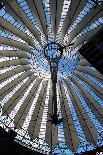 Structure of glass roof over forum at Sony Center. Berlin, Germany.