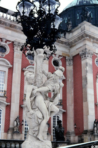 Baroque lamp stand at New Palace (1769) at Sanssouci Park. Potsdam, Germany.