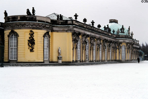 Sanssouci Palace (1747) at Sanssouci Park. Potsdam, Germany. Architect: Georg Wenzeslaus von Knobelsdorff.