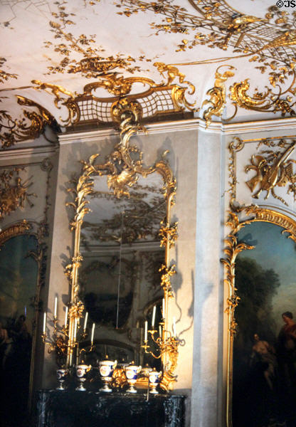 Baroque wall & mirror decorations in Sanssouci Palace at Sanssouci Park. Potsdam, Germany.