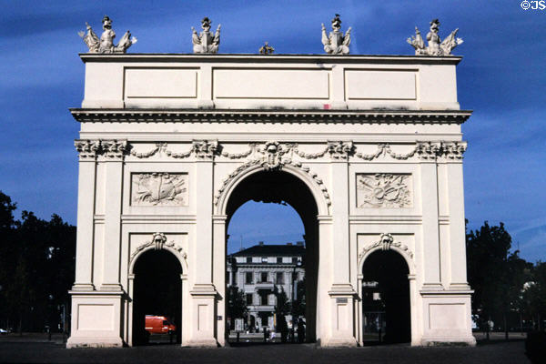 Brandenburg Gate neoclassical triumphal arch (1770) at Luisenplatz. Potsdam, Germany. Architect: Carl von Gontard & Georg Christian Unger.
