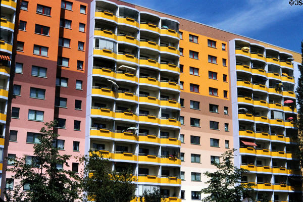 Colorful residential buildings on Schopenhauerstraße. Potsdam, Germany.