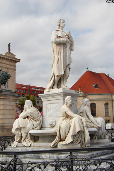 Marble monument to Friedrich Schiller (1871) by Reinhold Begas before Konzerthaus Berlin on Gendarmenmarkt. Berlin, Germany.
