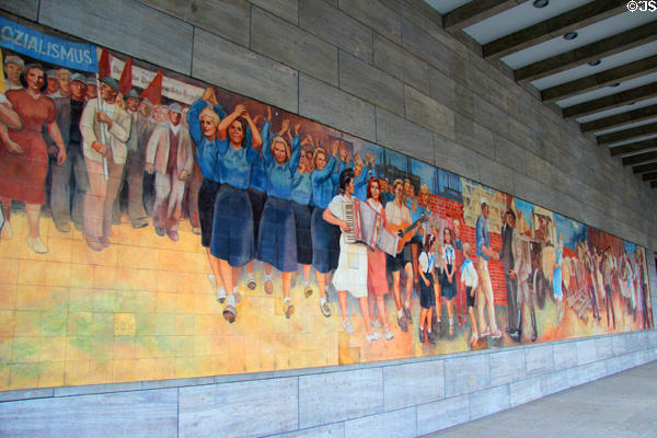 Building the Republic socialist mural (1952) by Max Lingner at Detlev Rohwedder. Berlin, Germany.