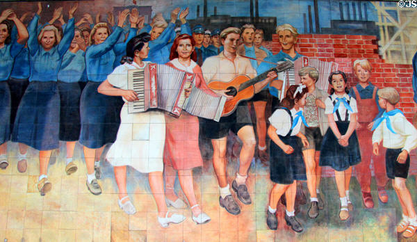 Section Building the Republic socialist mural (1952) by Max Lingner at Detlev Rohwedder. Berlin, Germany.