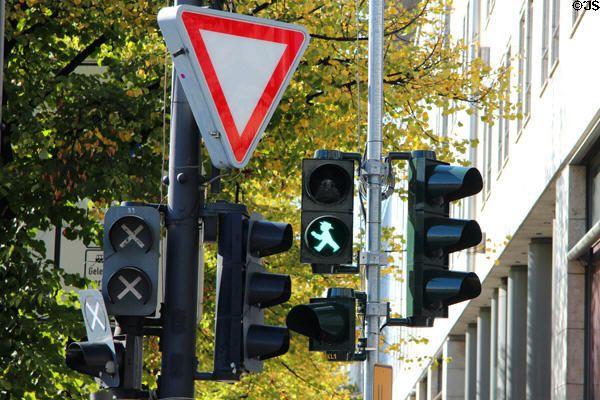 Pedestrian crossing green walk signal. Berlin, Germany.
