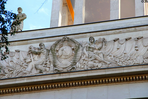 Socialist Realist sculpture remaining on Embassy of Russia. Berlin, Germany.