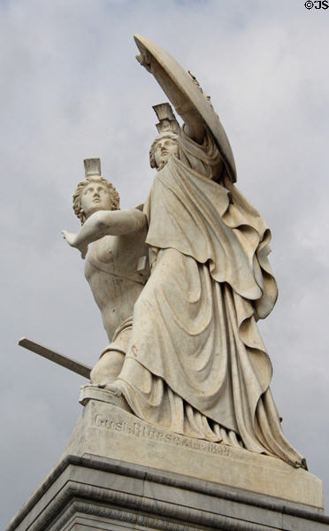 Athena Protects Young Hero sculpture (1854) by Gustav Blaeser atop Schloss bridge. Berlin, Germany.