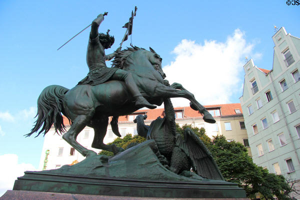 St George Slaying The Dragon sculpture (19thC) by August Kiss. Berlin, Germany.