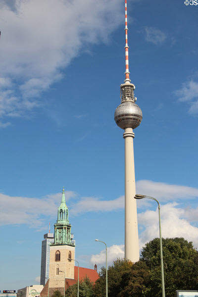 Berlin Television Tower (1969) erected by DDR East German government. Berlin, Germany. Architect: Hermann Henselmann.