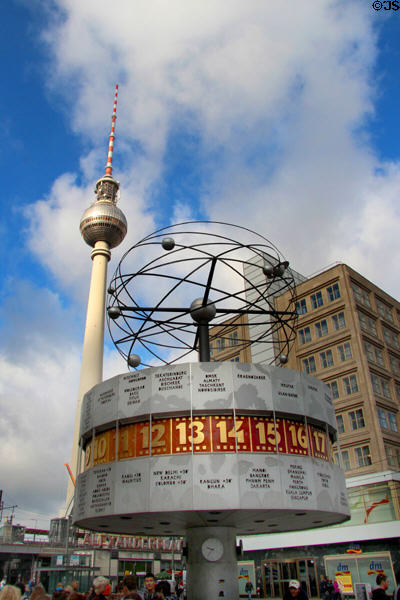 World Time Clock (1960s) & TV Tower on Alexanderplatz. Berlin, Germany.