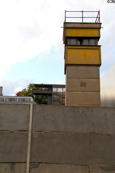 Guard tower remaining at Bernauer Straße Berlin Wall Memorial. Berlin, Germany.
