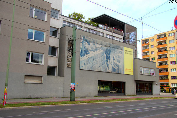 Photo mural of building of Berlin Wall at Bernauer Straße Berlin Wall Memorial. Berlin, Germany.