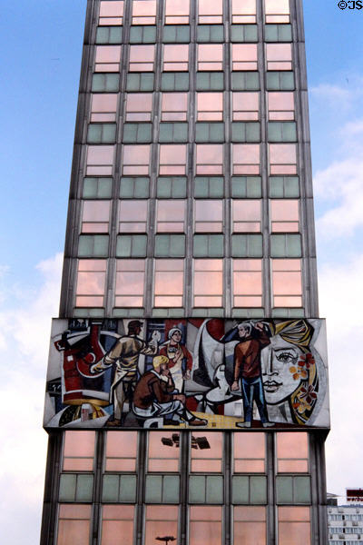 East German Congress Hall with socialist mural (in 1996) near Alexanderplatz on Karl Marx Allee. Berlin, Germany.