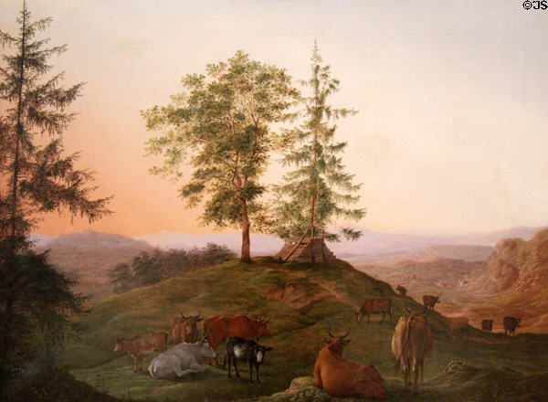 Summer landscape with herd of cattle painting (1814) by Christian Johann Gottlieb Giese at Pomeranian State Museum. Greifswald, Germany.